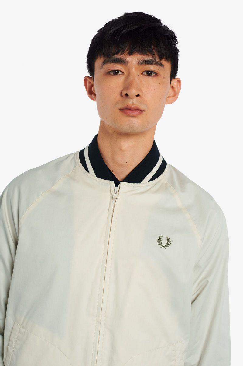 White Fred Perry Tennis Bomber Men's Jackets | PH 1263QMAZ